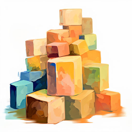 Blocks clipart in the style of Impressionistic Art on white background