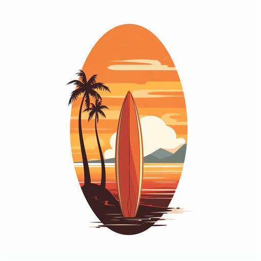 Illustration of surfboard in Minimalist style, on white background