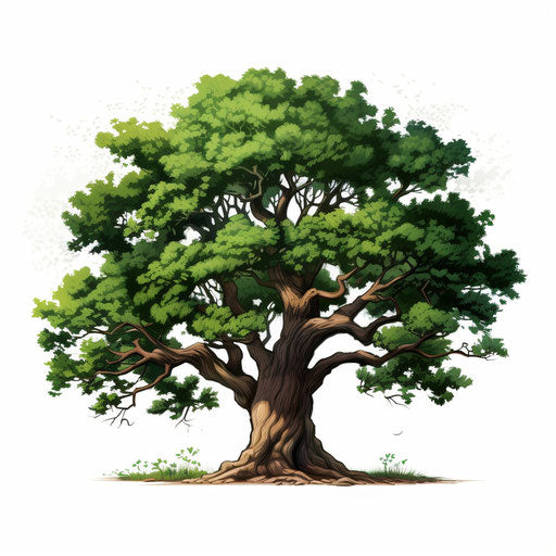 Chiaroscuro style illustration of oak tree on white background