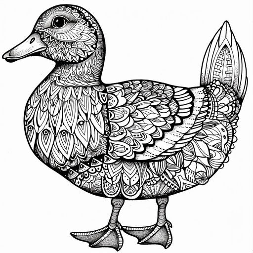 Intricate zentangle-style duck with patterns - Coloring page
