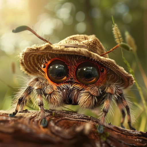 Cute spider with a tiny hat, in the style of Paul Souders