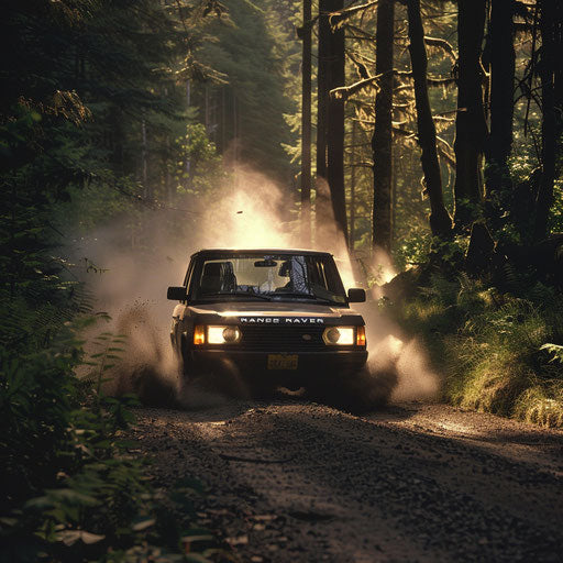 High-speed chase of a 1993 Range Rover through dense forest