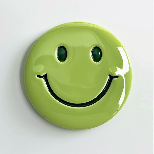 A green smiling emoticon on white background