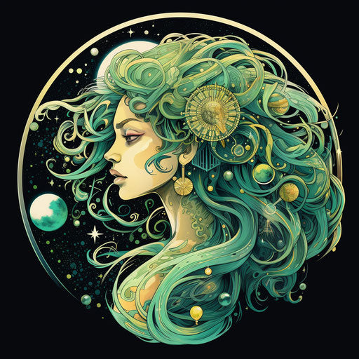 The medusa goddess woman with moon-shaped hair