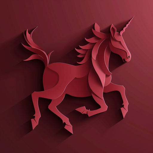 Flat deep maroon background with realistic unicorn clipart