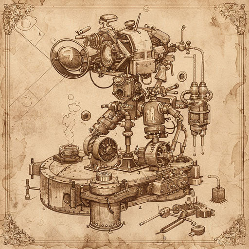 Evolution of early machines in sepia tones