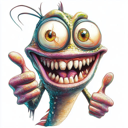 Humorous caricature of a sea creature with human characteristics