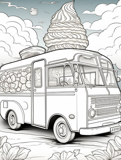 The ice cream van coloring pages, multi-layered style