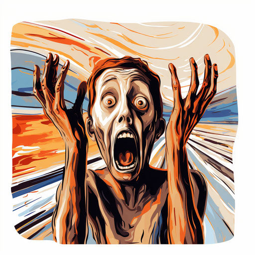 Scream clipart in the style of oil painting, on white background