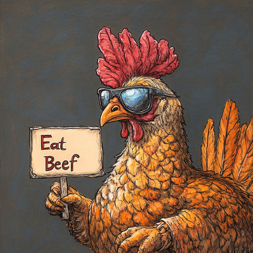 Rebellious Turkey in Sunglasses and Anti-Beef Sign
