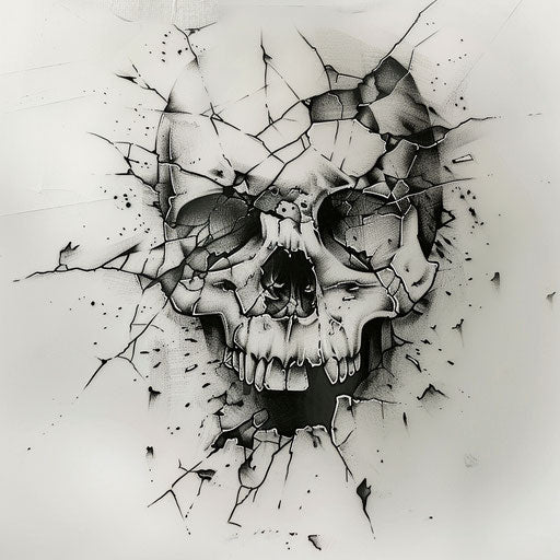Skull tattoo with shattered effect on pristine white canvas