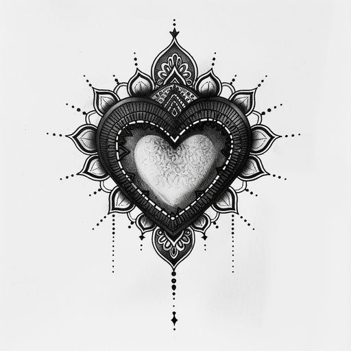 Black heart adorned with an intricate mandala