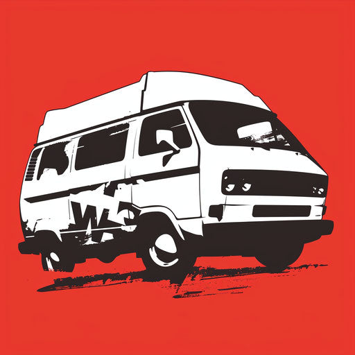 Modern Vans logo in black and white on red background