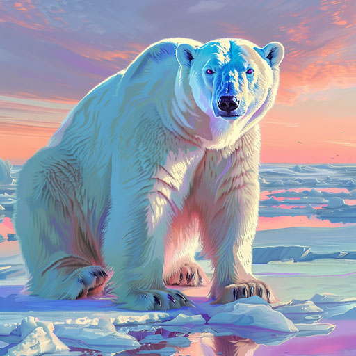 Polar bear on flat background, vibrant tones, photo realism