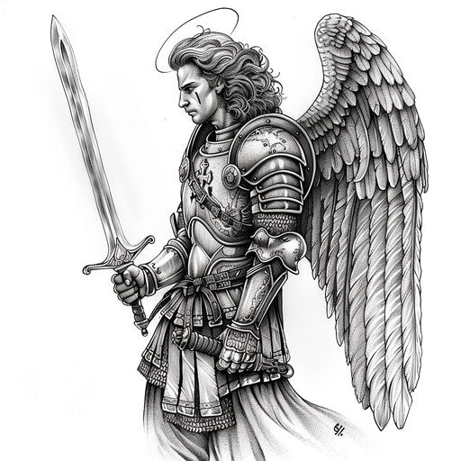 St. Michael the warrior, realistic tattoo, armor details