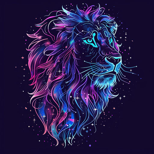Leo constellation sketch with neon colors on dark backdrop
