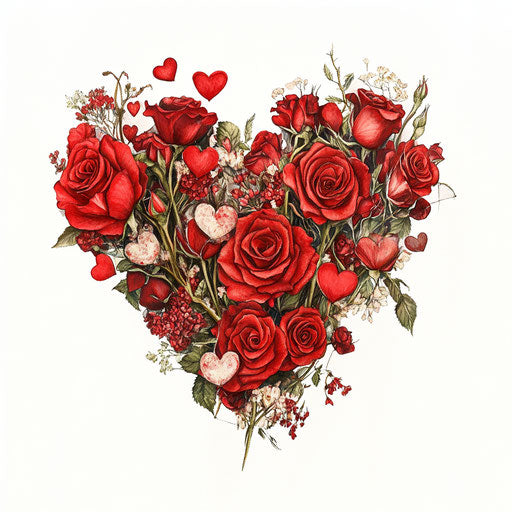 Heart of red roses and hearts, clipart style