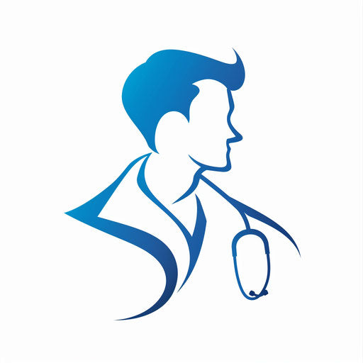 Doctor logo with sleek design in blue and white