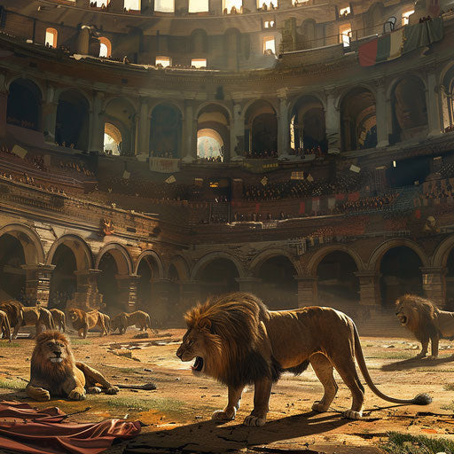 Historic scene of lions in the Colosseum, gladiator theme