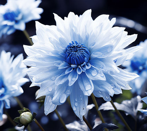 Blue flower in white light, monochromatic shadows