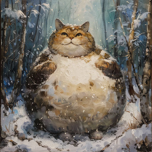 Chubby cat in the snow