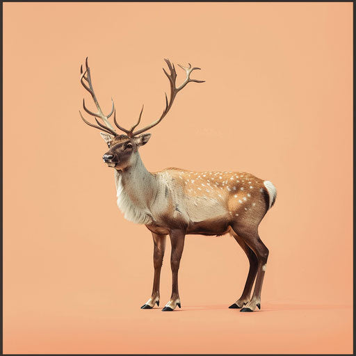 Realistic reindeer clipart on flat pastel peach background