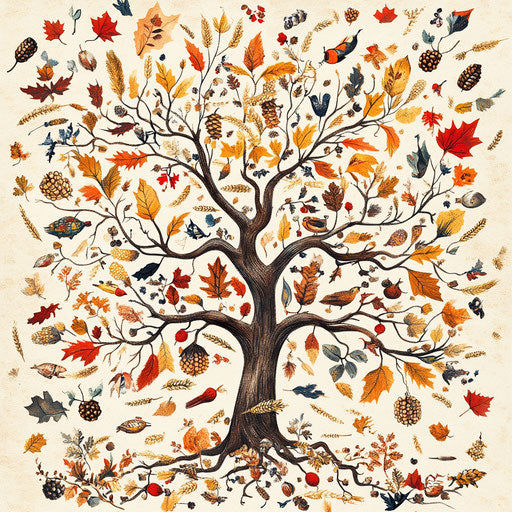 Hand-drawn family tree with golden autumn leaves
