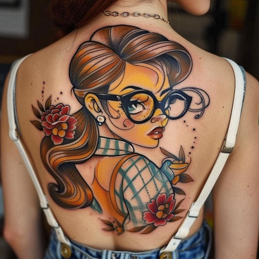 Female tattoos with cartoonish flair, in the style of Steve Sack