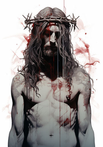 Precise painting of a jesus with a crown tattoo