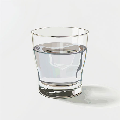 Glass of water in a photo realistic style on white background