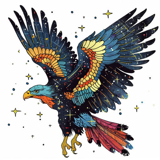 Retro comic book style tattoo of the Aquila constellation