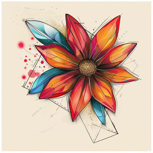 Contemporary tattoo sketch in clipart style with abstract daisy