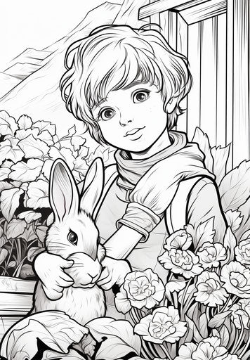 Child coloring pages about rabbits, comic art style