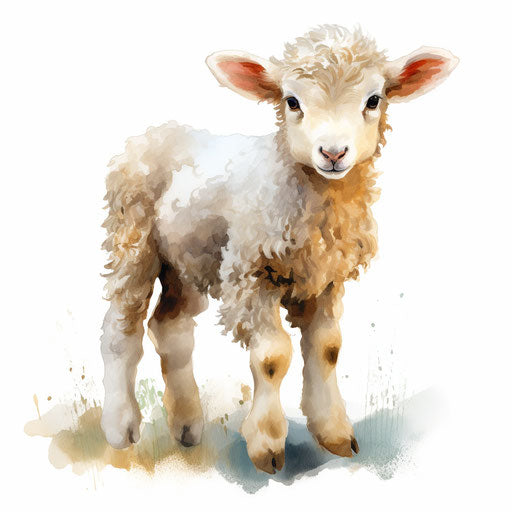 Lamb illustration in the style of oil painting, on white background