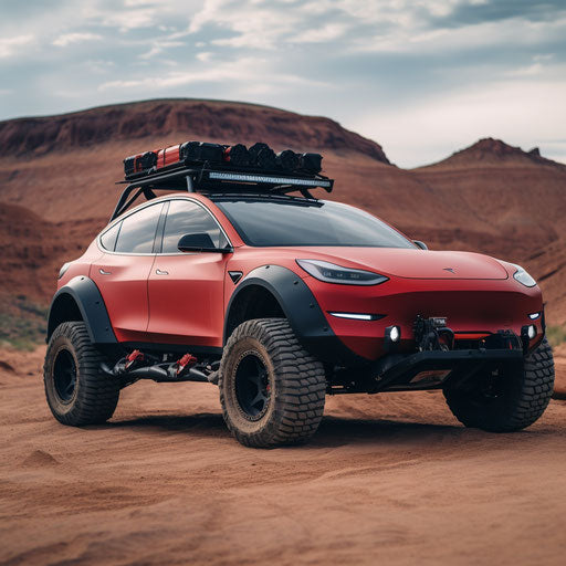 Tesla Model Y rally version with off-road mods