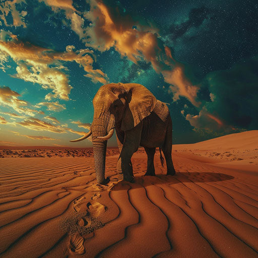 Elephant's journey through a desert