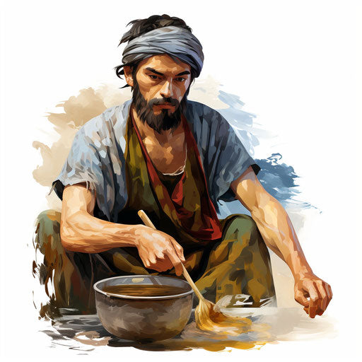 Pan clipart in the style of Oil painting, on a white background