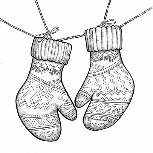 Hanging mittens, coloring book page