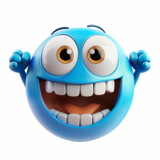 Cheerful blue laughing emoji with raised arms