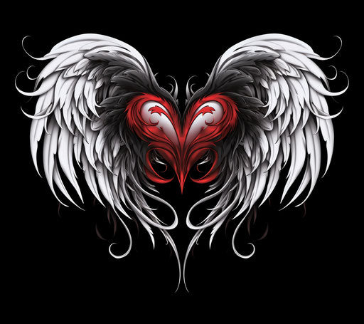 Angel with wings and red heart in gothic style