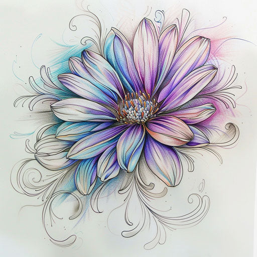 Romantic sketch of an aster flower with soft pastel colors