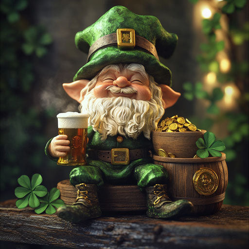 Saint Patrick's Day Gnome with Green Hat and Gold Cube