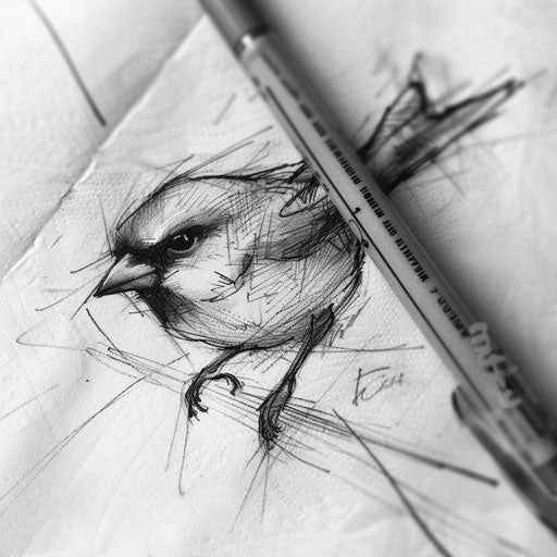 Sketch-style sparrow tattoo