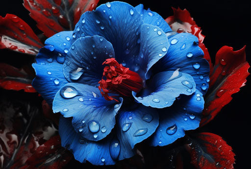 Blue flower with red tips in realistic style