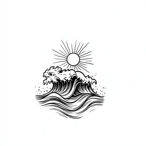 Minimalist sun and wave design sketch for male neck tattoo