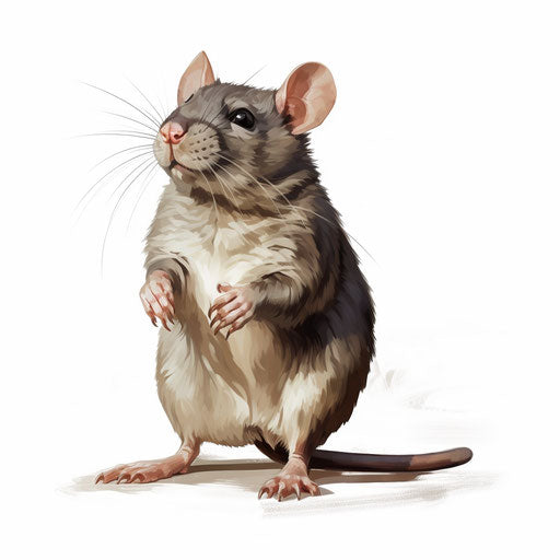 Rat Clipart in Oil Painting Style, on White Background