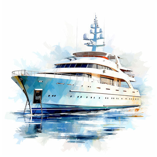 Yacht illustration in the style of Oil painting, on a white background