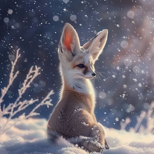 Fennec fox in a snowy desert landscape