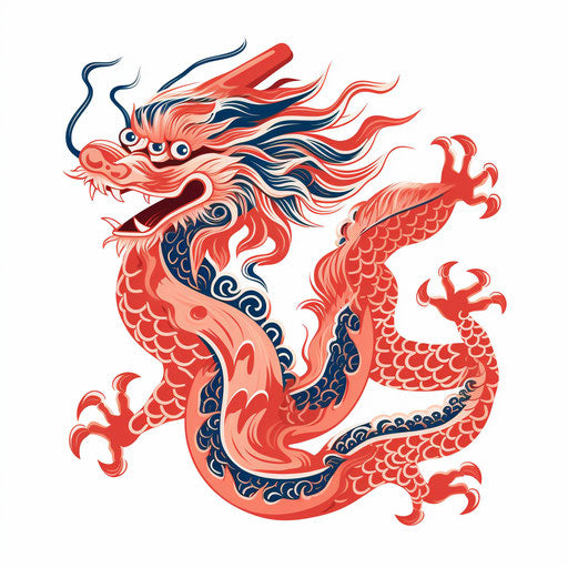 Chinese dragon clipart in minimalist style, on white background