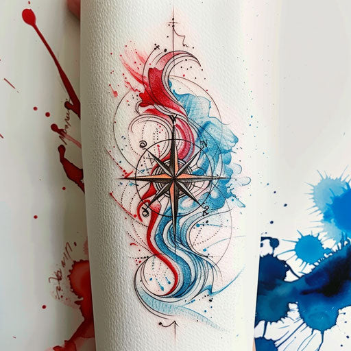 North Star in colorful red and blue tattoo